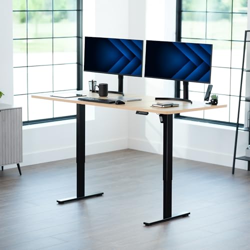 Image of VIVO Light Wood 71 x 36 in Standing Desk, DESK-KIT-1B7C-36 | Electric, Holds 220 lbs, Sit Stand, Height Adjustable, Extra Deep Table Top, Memory Presets, 1B Series, Black Frame