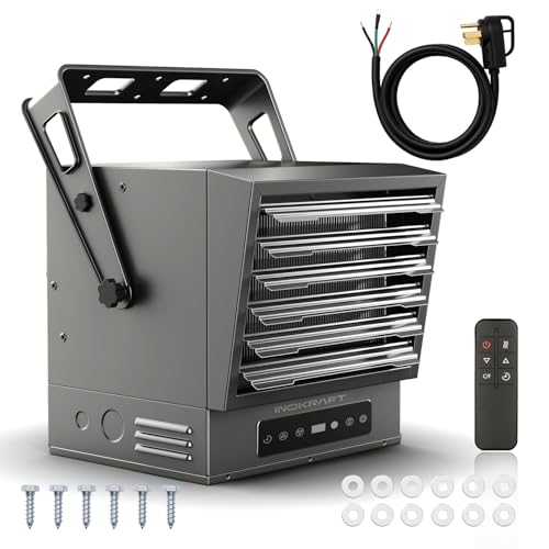 InoKraft 10,000W Electric Garage Heater, Ceiling Mount, 240V, Digital Thermostat, Remote Control, 12-Hour Timer, ECO Mode, Overheat Protection, 6 AWG Wire, NEMA 14-50P Plug, Ideal for Garage