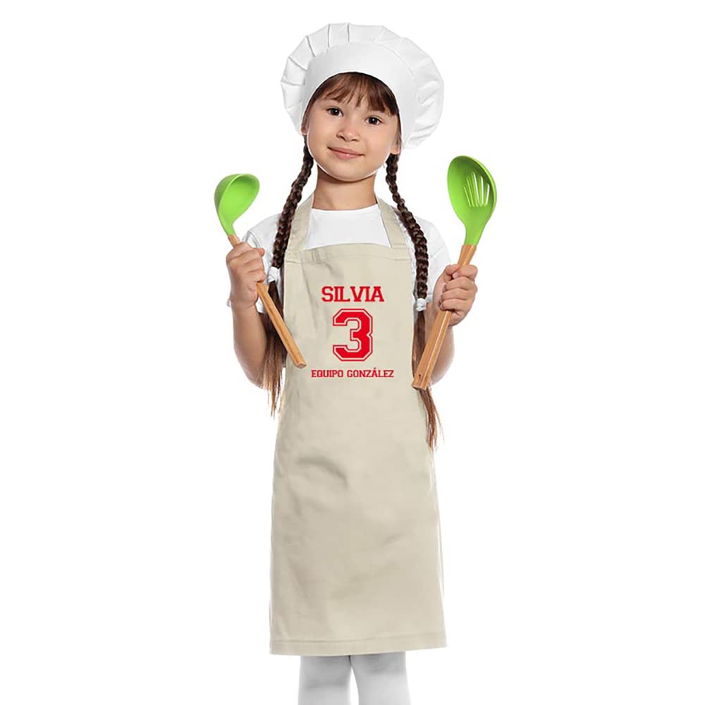 CALLE DEL REGALO Pack de delantales de cocina BIO para padre e hij@ bordados con nombres, número y ‘equipo’