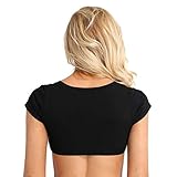 FEESHOW Womens Teen Girls O Neck Short Sleeve Yes Daddy Crop Tops Cotton T-Shirts (One Size, Black Pure)