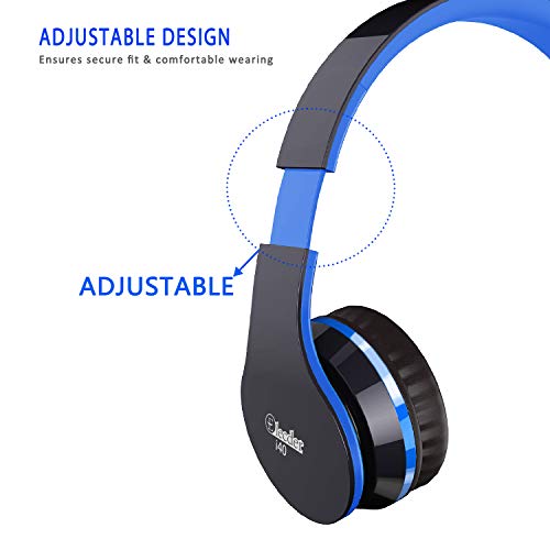 Elecder i40 Headphones with Microphone Foldable Lightweight Adjustable Wired On Ear Headsets with 3.5mm Jack for Cellphones Laptop Computer Smartphones MP3/4 Kindle School (Black/Blue) - Thumbnail 3