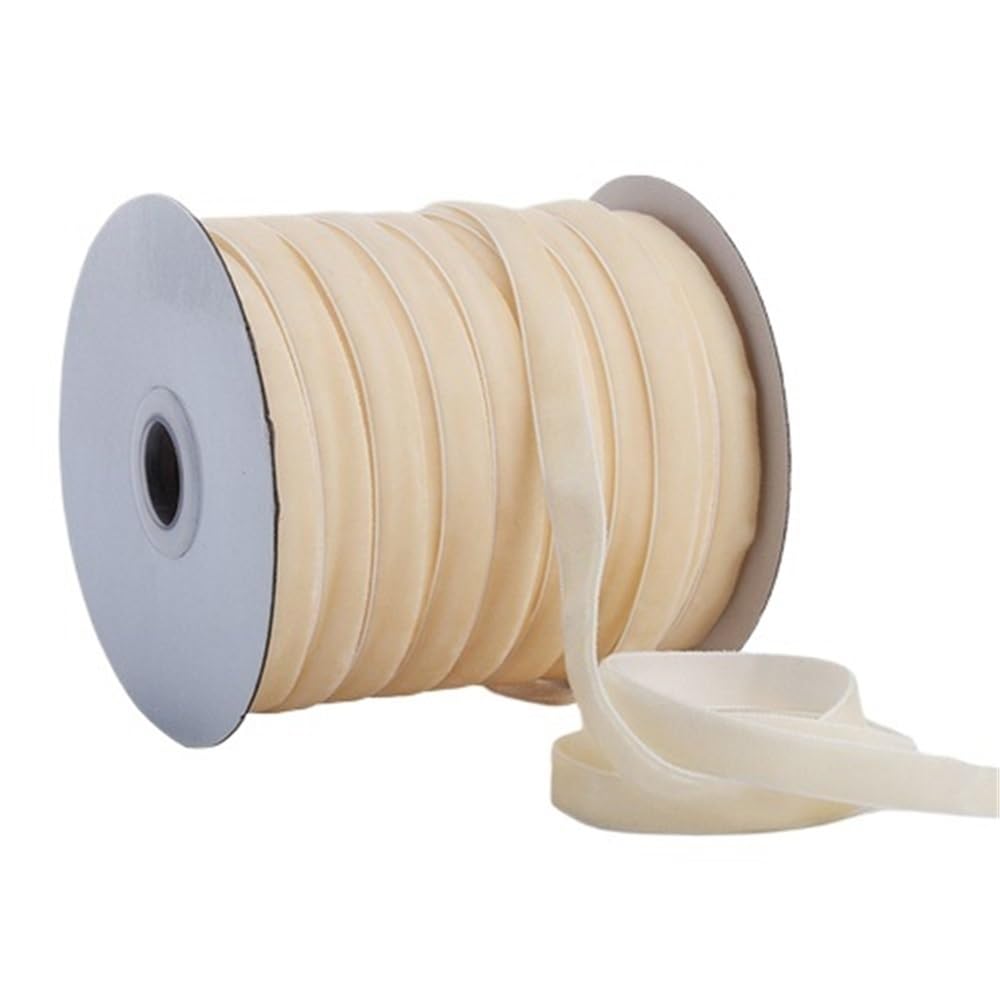 WEITINGKKK Ribbons for Gift Wrapping, Velvet Ribbon Multicolor 1 cm x 50 Yards for Wrapping Decoration Wreath Bow(Beige)