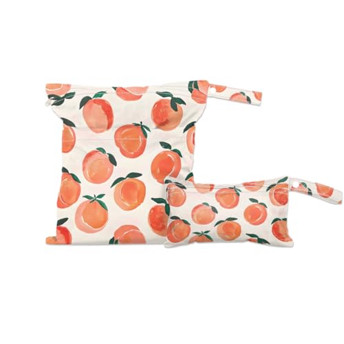 GzLeyigou 2 Set Peaches Wet Dry Bags for Baby Cloth Diapers Reusable Storage Bag for Travel,Beach,Pool,Daycare,Stroller,Gym,Laundry,Dirty Clothes,Swimsuits & Wet Clothes, Pink Peach Wet Bag