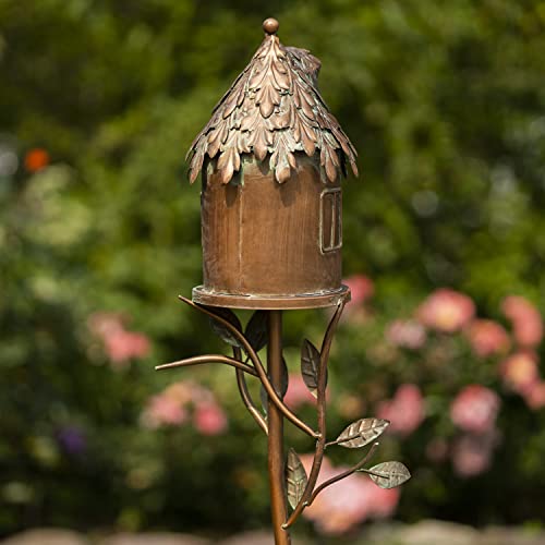 Zaer Ltd. Copper Color Bird House Garden Stake With Ornate Style Roof (Cylinder House) #TOP1