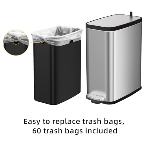 Image of KdbK Stainless Steel Bathroom Trash Can with Lid Soft Close,1.6 Gallon Slim Garbage can,Small Metal Step Wastebasket for Office, Bedroom, Toilet, Live Room