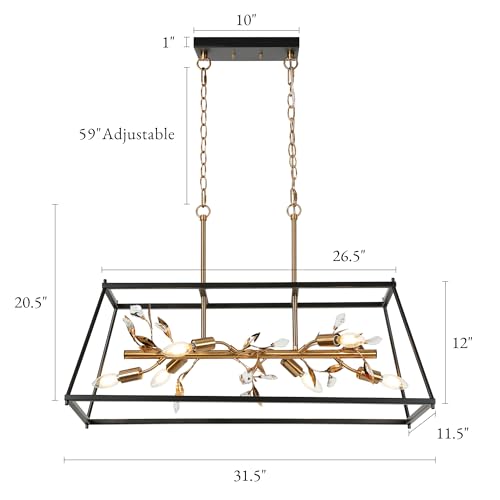 KSANA Black and Gold Chandeliers, 6-Light 31.5'' Large Rectangle Kitchen Island Lighting with Crystal Decorations, Modern Dining Room Chandelier Light Fixture Over Table by KSANA - Used condition - Image 5