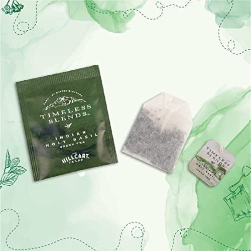 Image of Timeless Blends by The Hillcart Tales Indian Holy Basil Green Tea Bags 25+5 Pieces, Premium Tulsi Green Tea Leaves With Organic Detox Hint of Vegetal Notes, Stimulating & Calming Ingredients, 60 gms