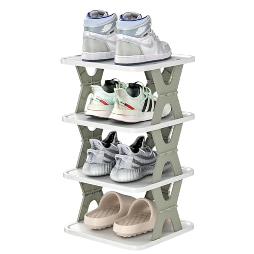 Image of 4 Layer Shoes Stand, Shoe Tower Rack Suit for Small Spaces, Closet, Small ENTRYWAY, Easy Assembly and Stable in Structure, Corner Storage Cabinet for Saving Space