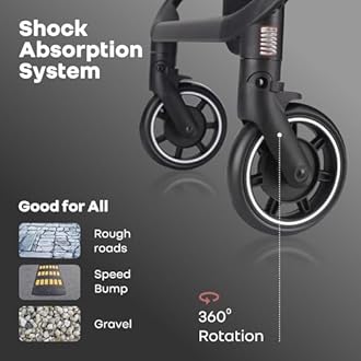 R for Rabbit Street Smart Aero Light Weight Newborn Baby Stroller|Aluminum Frame Pram with One Hand Collapsible Fold|Travel Friendly Stroller for 0-3 Years for Babies Grey Stripes|