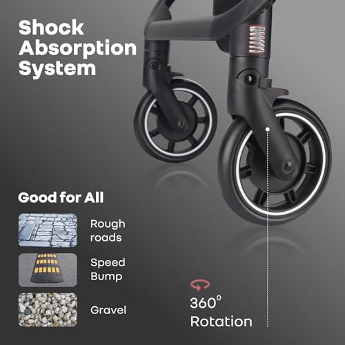 R for Rabbit Street Smart Aero Light Weight Newborn Baby Stroller|Aluminum Frame Pram with One Hand Collapsible Fold|Travel Friendly Stroller for 0-3 Years for Babies Grey Stripes|