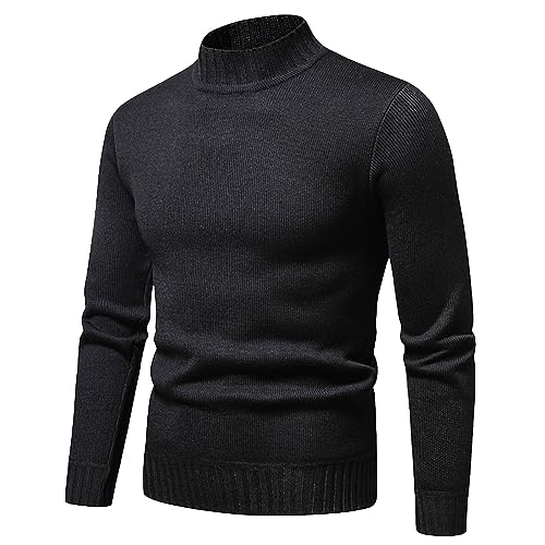 Slim Fit Business Casual Pullover Sweater Semi Turtleneck Bottom Knit Sweater Slim Fit Business Casual (Black, L)2
