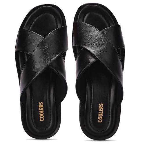 Image of Liberty Coolers Black Slippers for Men - PU Slip-On Comfort Wear