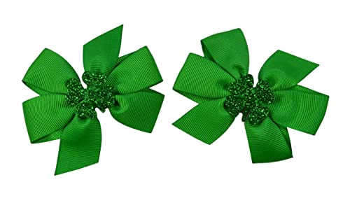 Set of 2 Shamrock St. Patrick's Day Toddler Hair Bows (1.75 inch Alligator Clips (All Hair Types), Emerald)