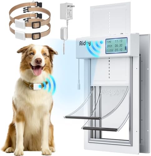 Automatic Dog Door with Collar Sensor, 2-Flap Electronic Large Do...