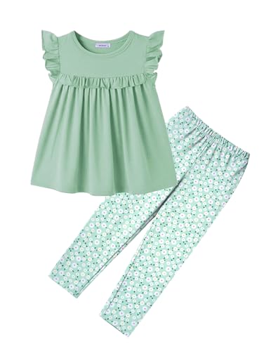 Image of Arshiner Toddler Girls 2-Piece Outfits Ruffle Sleeve Tee & Elastic Waist Pants Kids Summer Clothing Set For 2-10 Years