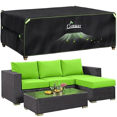UIRWAY Outdoor Furniture Cover Waterproof, 126"L x 63"W x 28"H Patio Furniture Covers for Outdoor Table and Chair Set, Heavy Duty 420D 6-12 Seats Conversation Set Covers with Reflective Strips