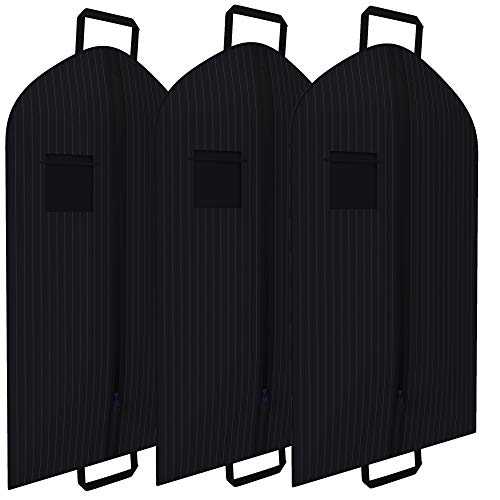 Black Pinstriped Suit Garment Travel Bags 3 Pack With ID Tag Window - 40