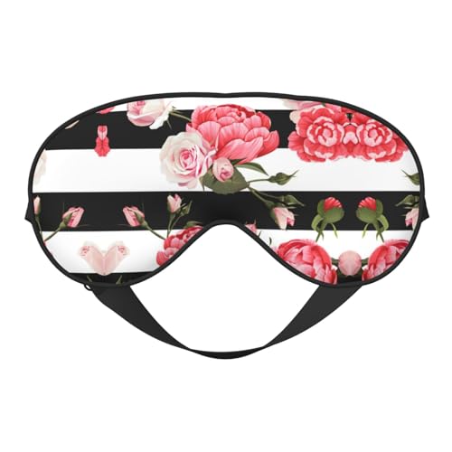 ブラック ホワイト ストライプ フラワー プリント スリープ マスク ナイト目隠し ソフト アイシェード カバー レディース メンズ 旅行 昼寝 瞑想用