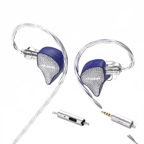 Image of EarAcoustic X Zkaaai Cipher In-Ear Monitor Earphone with HD Mic, 10mm Nano-Crystal Drivers, Dual Magnetic Tesla Neodymium, Silver-Plated Wired IEM, 3.5mm Gold-Plated Plug, Crystal Diamond Shells