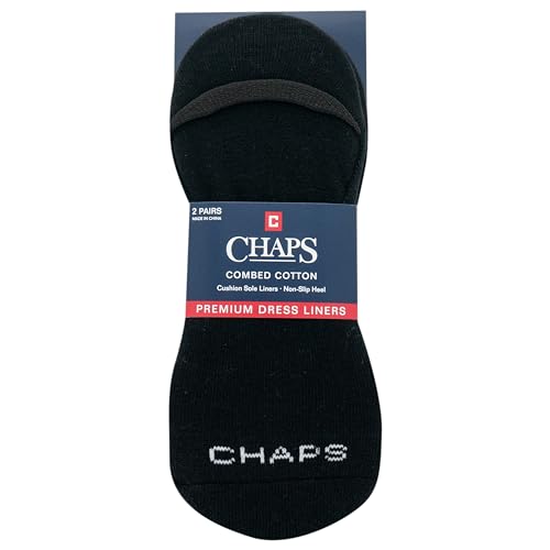 Chaps Men's Premium Cotton Dress Liner Socks-2 Pair Pack-Cushion Comfort Sole and Solid Color, Black, Shoe Size: 6-123