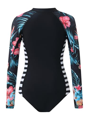 Image of Girls Long Sleeve One-Piece Swimsuit: Rashguard UV Protection Swimwear Bathing Suit