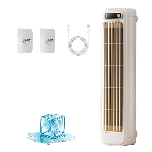 Aire Acondicionado Portátil Cooling Ace, Ventilador de Torre Sin Aspas Recargable por USB con 3 Velocidades, Ventilador Personal Silencioso para Escritorio de Oficina en Casa, Montable en Pared white