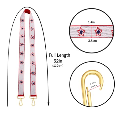 Image of 4th of July Purse Strap Red White Blue Beaded USA Star Purse Strap Replacement American Independence Day Outfits