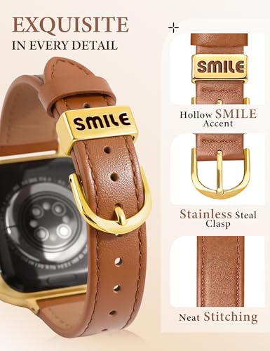 Image of JR.DM Slim Leather Bands Compatible with Apple Watch Band 38mm 40mm 41mm 42mm 44mm 45mm 46mm 49mm, Genuine Leather Band with Charms, Feminine Design for Iwatch Ultra SE Series 11 10 9 8 7 6 5 4 3 2 1