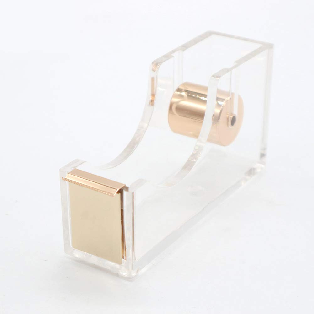 Distributore di nastro adesivo acrilico trasparente, Taglierina per nastro adesivo, Cancelleria da tavolo, Antiscivolo, Facile da usare, 12x6.5x3.5 cm, 210g, Oro 1pc