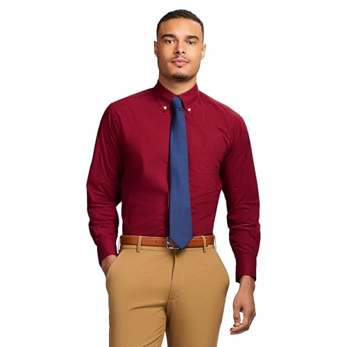 Izod Men's Performance Comfort Long Sleeve Plaid Button Down, Biking Red Check, 14-14.5 32