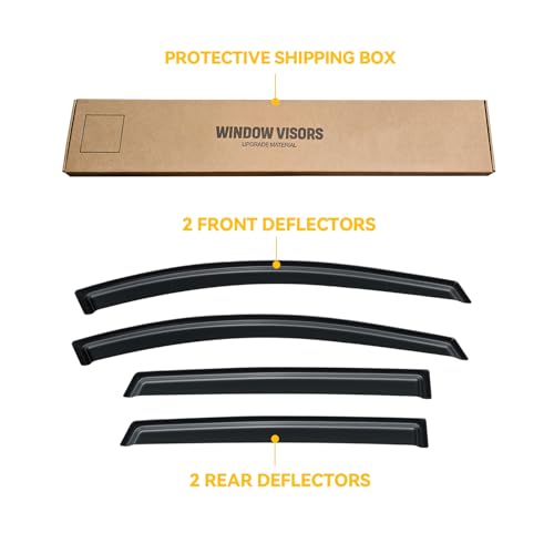 Image of Rain Guards Window Visor for 2008-2017 Buick Enclave Out-Channel | Shields Vent Deflector Shade Wind Dark Smoke 2009 2010 2011 2012 2013 2014 2015 2016, Tape-On Outside-Mount, 4PCS