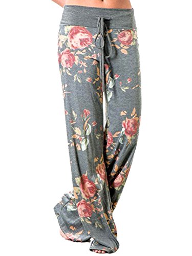 Image of iChunhua Women's Comfy Stretch Floral Print Drawstring Palazzo Wide Leg Lounge Pant