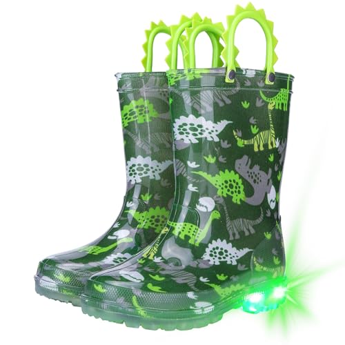 Toddler Kids Rain Boots - Light Up Boys Rainboots Boots Waterproof Lightweight Outdoor Shoes with Easy-On Handles (Toddler/Little/Big kids)