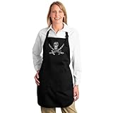 LA POP ART Full Length Dual Pocket Apron - Pirate Captains, Ships and Imagery Black