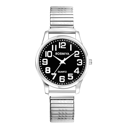 Avaner Montre Homme Bracelet Élastique：Montre à Bracelet Extensible en Acier Inoxydable avec Grand Cadran Chiffres et Style Simple- Cadeau Anniversaire...