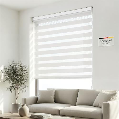 Victoria M. Doppelrollo für Fenster & Türen Duo-Rollo Lichtdurchlässig & Verdunkelnd mit Kettenzug Wand- o. Deckenmontage, 105 x 175cm, Weiss