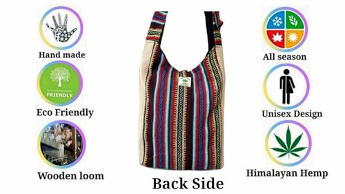 Image of Zillion Craft corssbody bag for men & women.Hemp and Gheri fabric hand embroidery messenger bag. Stylish Hobo bag for college, shopping travelling.