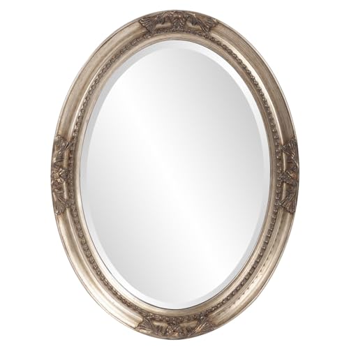 Howard Elliott Queen Ann Oval Antique Silver Leaf Wall Mirror,