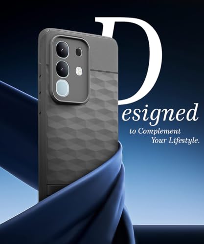 Image of WOW IMAGINE Back Cover for Vivo T4x 5G | iQoo Z10x 5G | Vivo Y31 Pro 5G with Hexa Cube Design | Rubberised Case | Inner Velvet Fabric | Matte Silicone Flexible Mobile Case | Camera Protection - Grey
