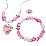 COLORFUL BLING Cartoon Photo Locket Hold Picture Heart Pendant Necklace Cute Cat Dog Heart Adjustable Rings Y2k Star Pearl Beaded Link Bracelets Souvenir Memorial Clavicle Jewelry -Pink