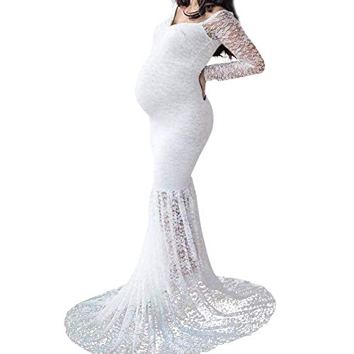 Robe de maternité en dentelle épaules dénudées qui sublime les rondeurs