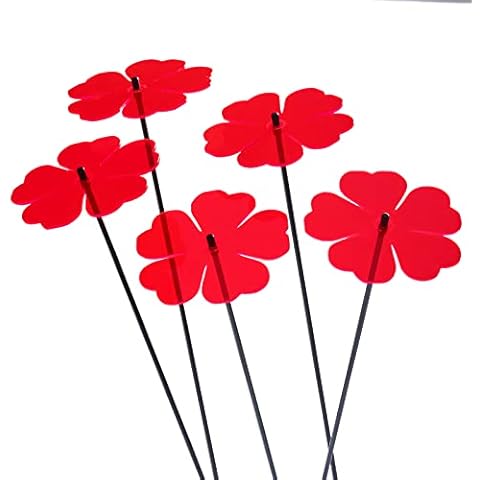 Sun Catcher Garden Decor Set of 5 Large Double Blossoms Ornamental Stakes 75cm, 29.5 inch high Outdoor Yard Accessory Lovely Gardeners Gift, Colour:Fluorescent Red Cover