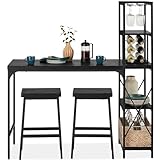 Best Choice Products 3-Piece Counter Height Dining Set, Desk, Bar, Kitchen Island Table w/ 2 Stools, Wine Rack & Storage Shelves - Black