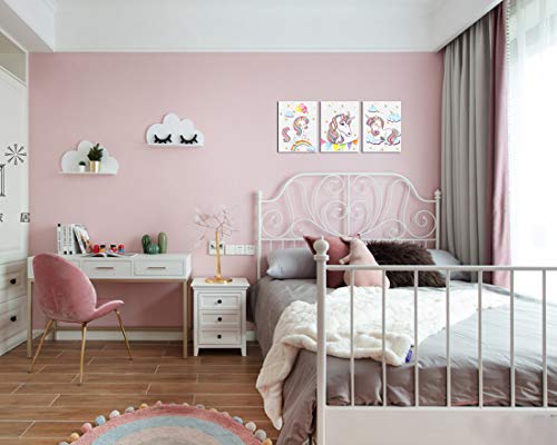 Unicorn Wall Decor For Girls Bedroom Canvas Wall Art Of White Unicorn Pink Balloon Rainbow Cute Picture Artwork Modern Framed Canvas Prints Painting For Kids Nursery Wall Decorations 3 Pieces A Set #TOP2