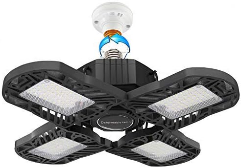 LED Garage Light 120W, Upgrade 4 Panels 12000LM Deformable E26 Garage Ceiling Lighting, Adjustable Aluminum Wing 6000K LED Commercial Light, Shop Light, Barn Light, Bay Light, Warehouse Ceiling Light