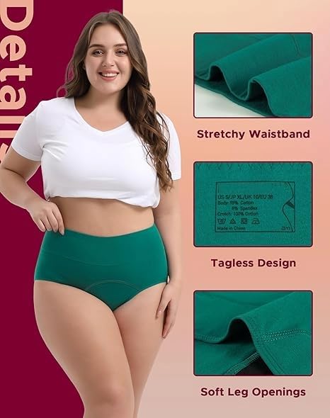 Image of DIVING DEEP High Waist Period Panty for Women| Leakproof Menstrual Underwear for Girls | Breathable Ultra-Soft Cotton Panties | Heavy Flow Protection Multi-Layer Reusable 2 Years (Pack of 3)