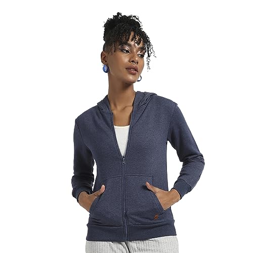 Image of PINACOLADA Women's Zip-Front Hoodie with Angled Open Pockets for Casual Wear | Hooded Neck | Long Sleeve | Zipper Closure | Cotton Sweatshirt Crafted with Comfort Fit for Everyday Wear
