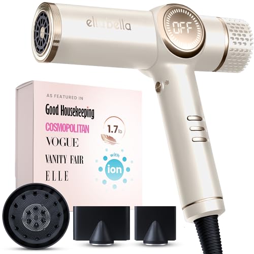ELLA BELLA® Professional Ionic Hair Dryer with Diffuser • Negative Ion Blow Dryer • Suitable All Hair Types • Intelligent Heat Control & Rapid Drying Speeds • Lightweight Design • Low Noise Technology