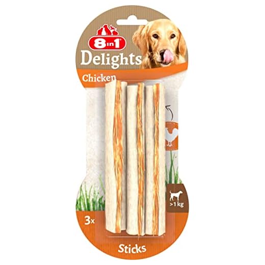 8in1 Delights Chicken Sticks - gesunde Kaustangen für Hunde, hochwertiges Hähnchenfleisch eingewickelt in Rinderhaut, 3 Stück
