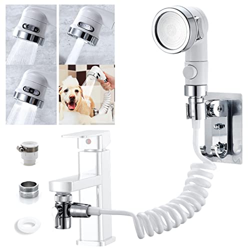 Waschbecken Wasserhahn Sprühset,Waschbecken Handbrause,Waschbeckenbrause zum Haarewaschen Mit halterung,1.5m Teleskoprohr Duschkopf mit Drei Modi, zum Waschen Haare oder zum Reinigen des Waschbeckens Cover
